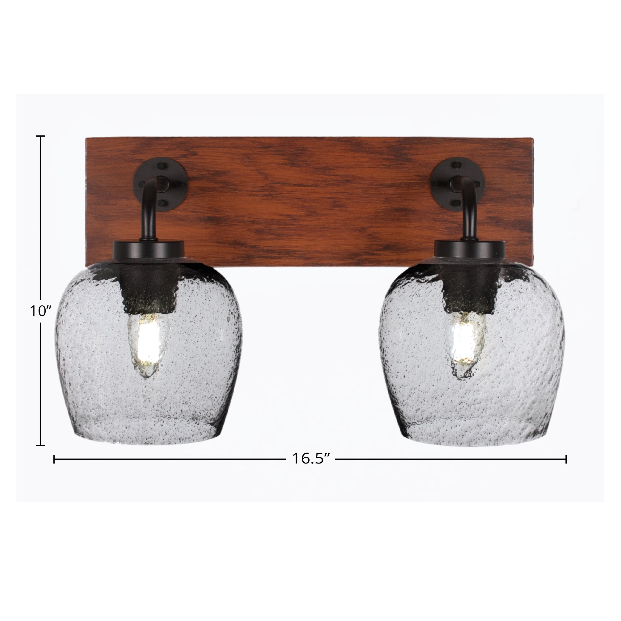 Oxbridge Two Light Bath Bar in Matte Black & Painted Wood-look Metal with 6" Smoke Bubble Shade