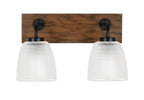 Oxbridge Two Light Bath Bar in Matte Black & Painted Wood-look Metal with 5" Clear Ribbed Shade