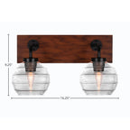 Oxbridge Two Light Bath Bar in Matte Black & Painted Wood-look Metal with 6" Clear Ribbed Shade