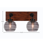 Oxbridge Two Light Bath Bar in Matte Black & Painted Wood-look Metal with 6" Smoke Ribbed Shade