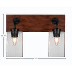 Oxbridge Two Light Bath Bar in Matte Black & Painted Wood-look Metal with 4" Square Clear Bubble Shade