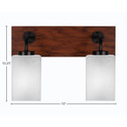 Oxbridge Two Light Bath Bar in Matte Black & Painted Wood-look Metal with 4" Square White Muslin Shade