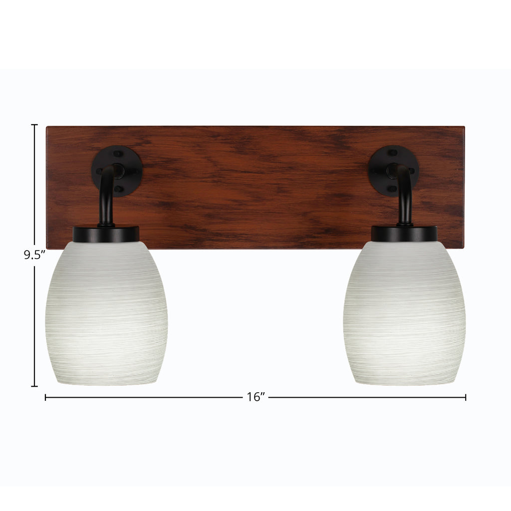 Oxbridge Two Light Bath Bar in Matte Black & Painted Wood-look Metal with 5" White Linen Shade