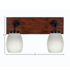 Oxbridge Two Light Bath Bar in Matte Black & Painted Wood-look Metal with 5" White Linen Shade