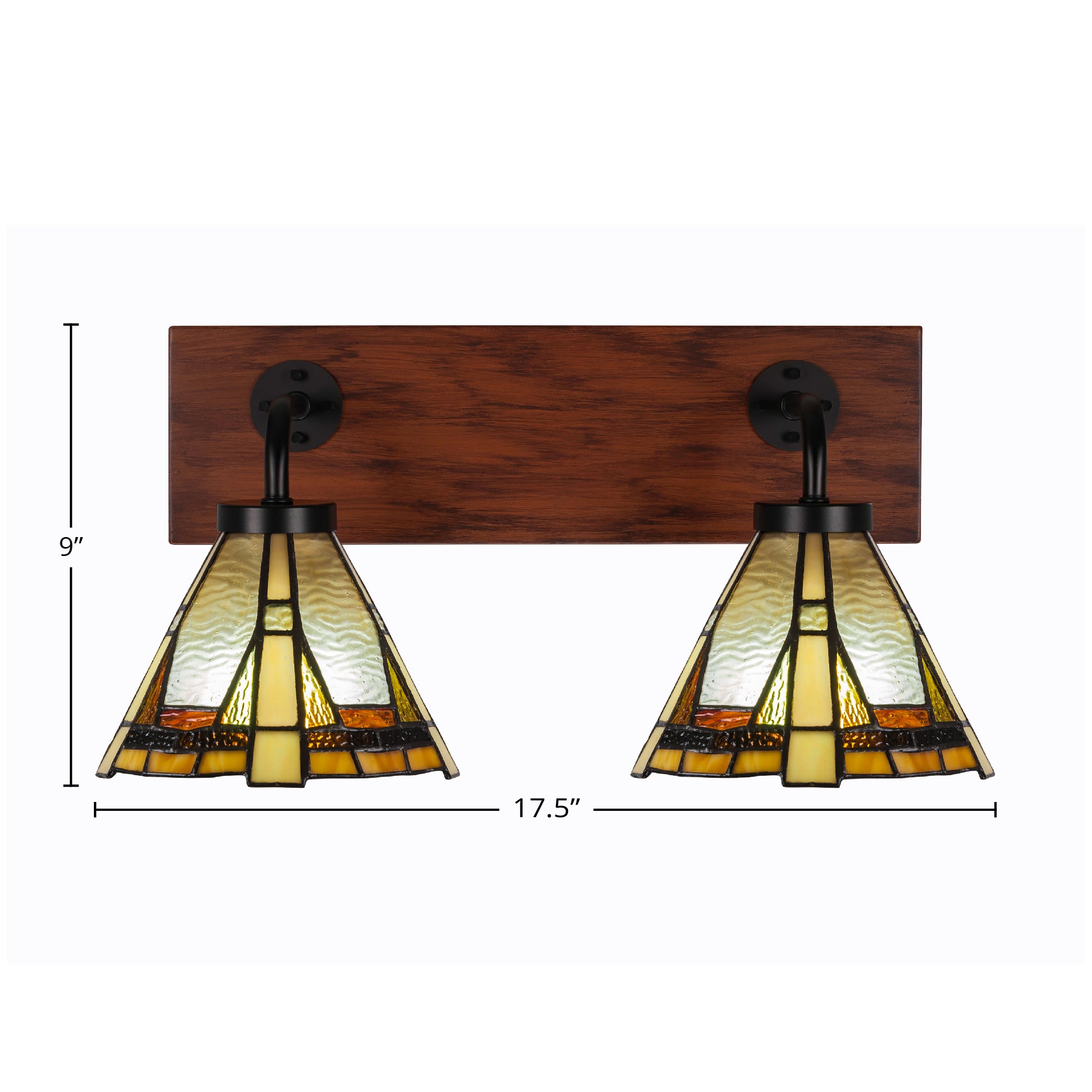Oxbridge Two Light Bath Bar in Matte Black & Painted Wood-look Metal with 7" Zion Art Glass Shade
