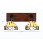 Oxbridge Two Light Bath Bar in Matte Black & Painted Wood-look Metal with 7" Diamond Peak Art Glass Shade