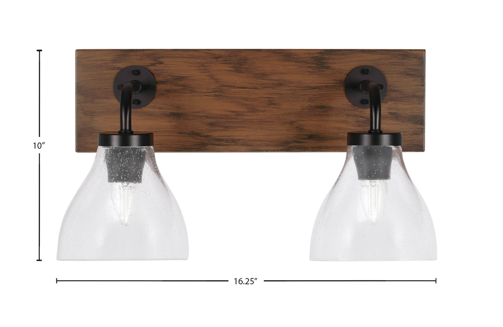 Oxbridge Two Light Bath Bar in Matte Black & Painted Wood-look Metal with 6.25" Clear Bubble Shade