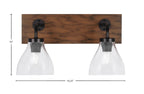 Oxbridge Two Light Bath Bar in Matte Black & Painted Wood-look Metal with 6.25" Clear Bubble Shade