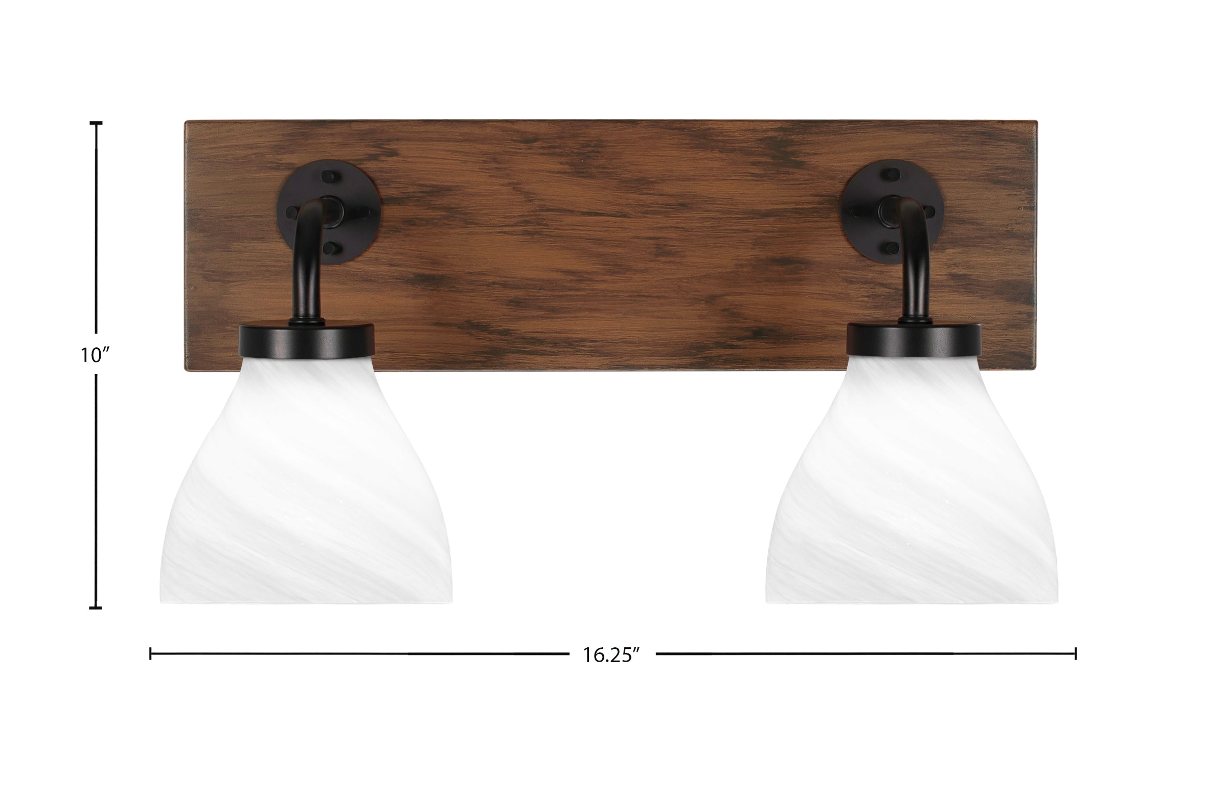 Oxbridge Two Light Bath Bar in Matte Black & Painted Wood-look Metal with 6.25" White Marble Shade