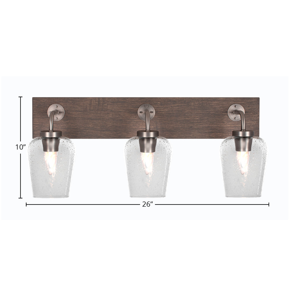 Oxbridge Three Light Bath Bar in Graphite & Painted Distressed Wood-look Metal with 5" Clear Bubble Shade