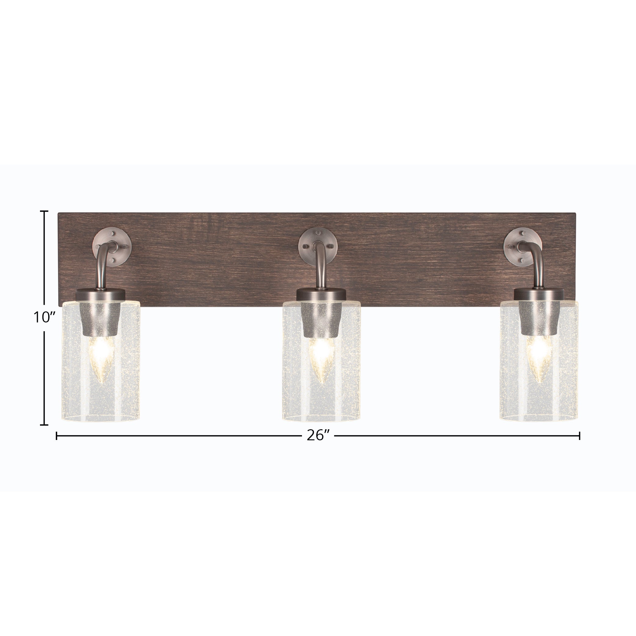 Oxbridge Three Light Bath Bar in Graphite & Painted Distressed Wood-look Metal with 4" Clear Bubble Shade