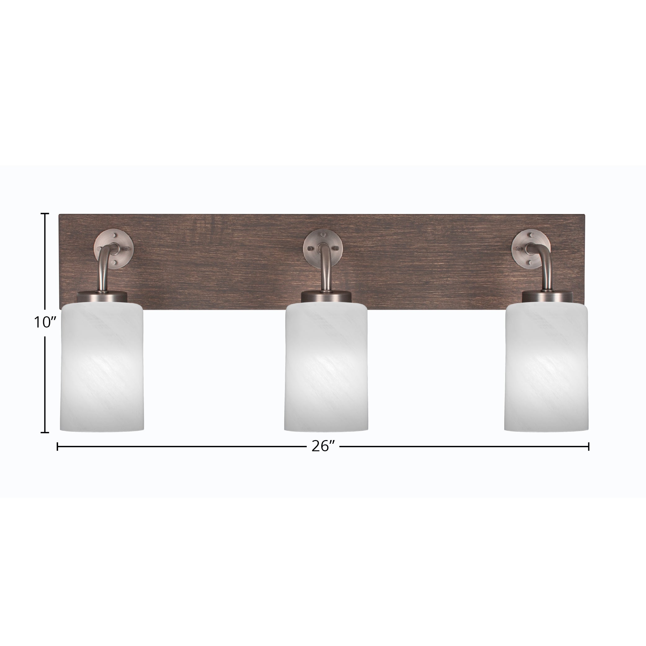 Oxbridge Three Light Bath Bar in Graphite & Painted Distressed Wood-look Metal with 4" White Marble Shade