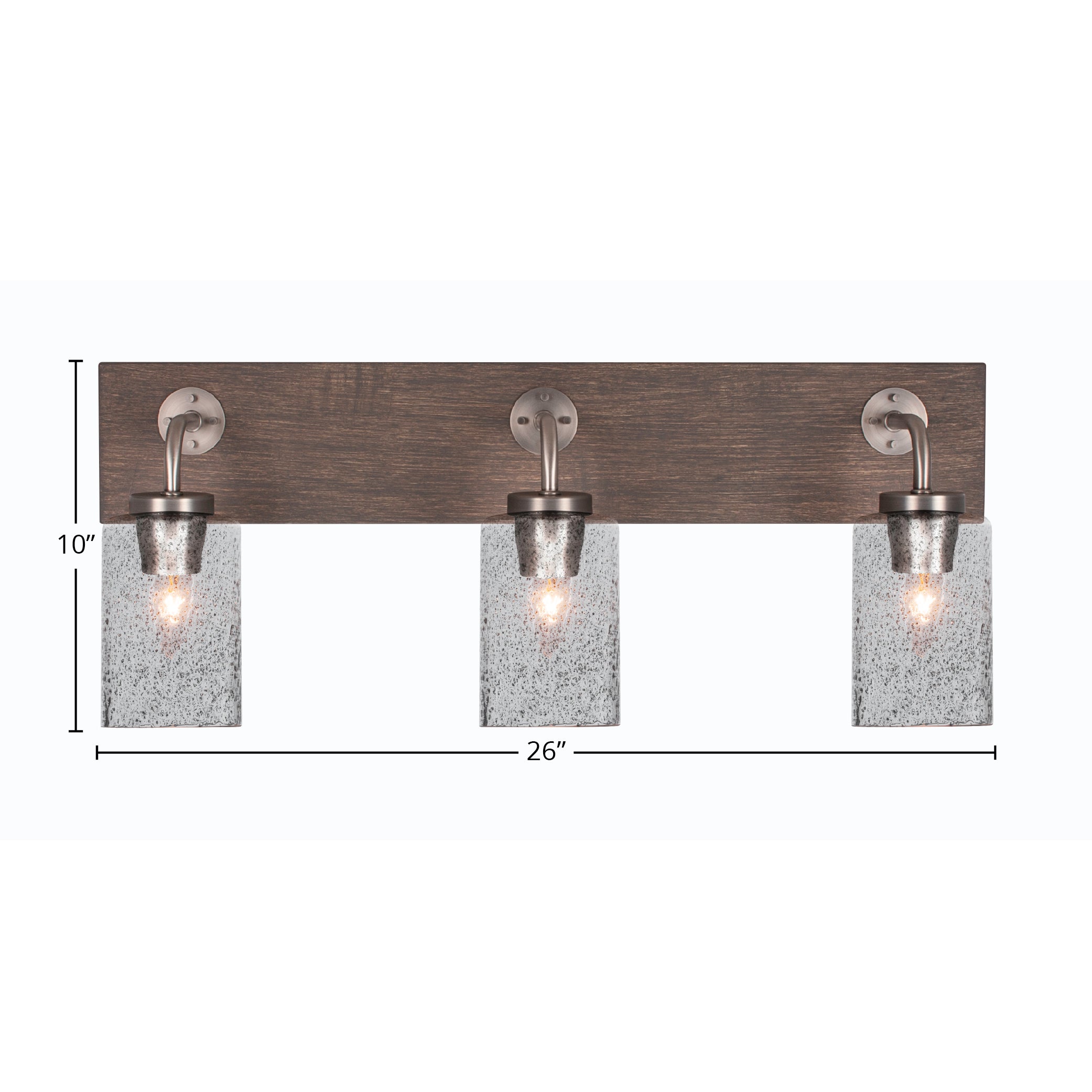 Oxbridge Three Light Bath Bar in Graphite & Painted Distressed Wood-look Metal with 4" Smoke Bubble Shade