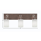Oxbridge Three Light Bath Bar in Graphite & Painted Distressed Wood-look Metal with 4" White Muslin Shade