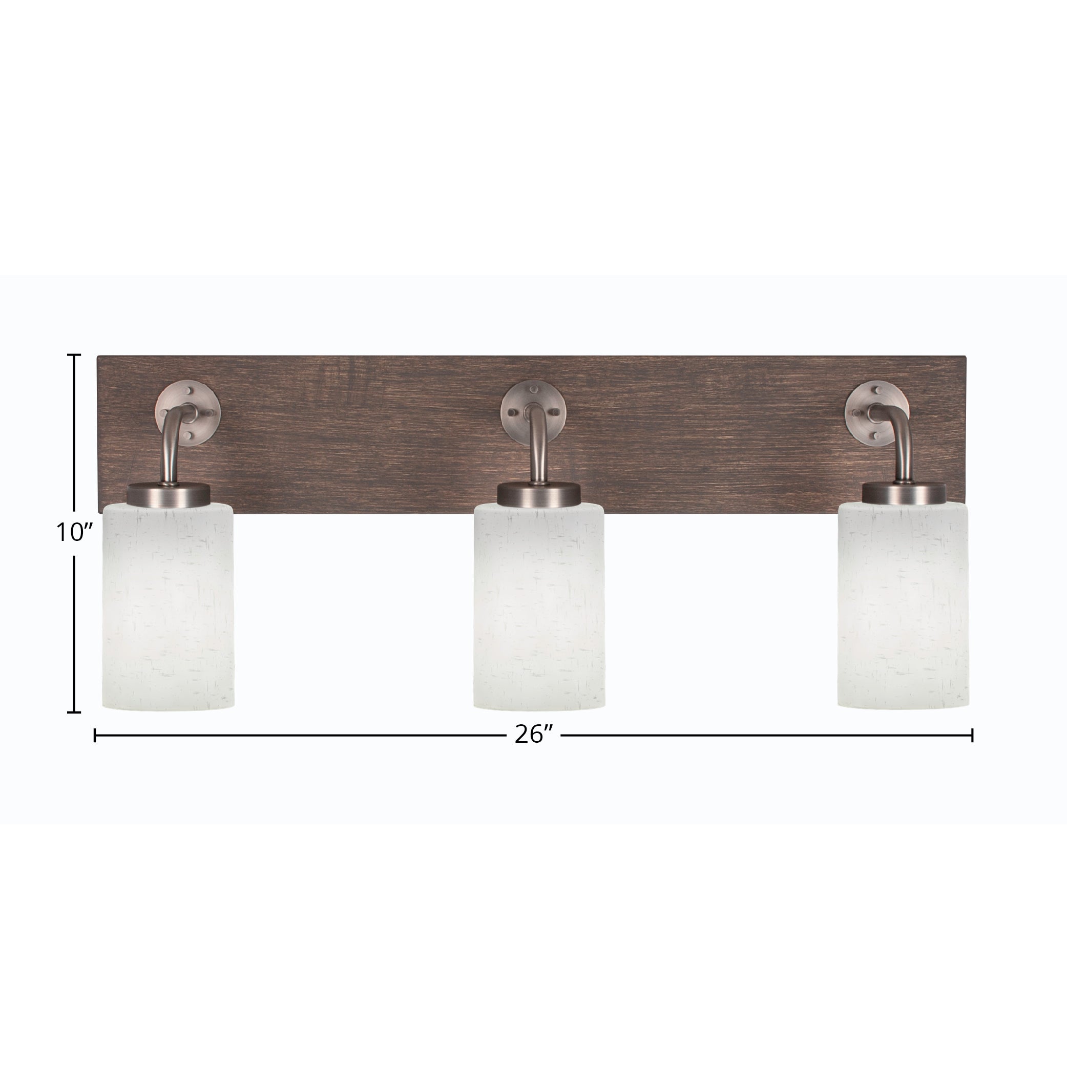 Oxbridge Three Light Bath Bar in Graphite & Painted Distressed Wood-look Metal with 4" White Muslin Shade