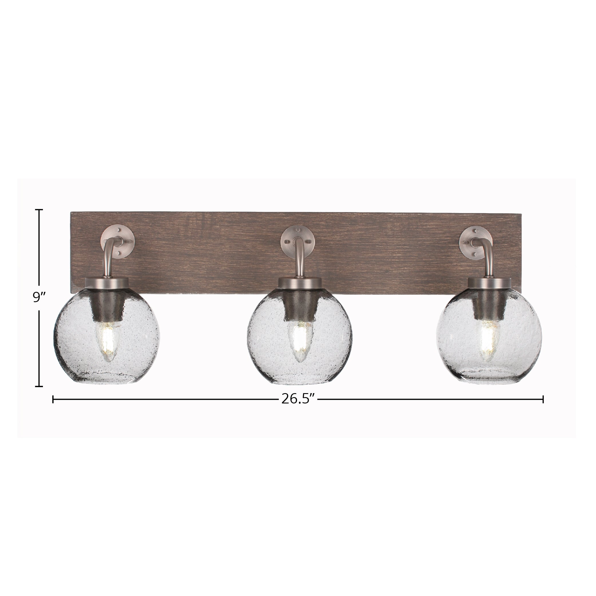 Oxbridge Three Light Bath Bar in Graphite & Painted Distressed Wood-look Metal with 5.75" Clear Bubble Shade