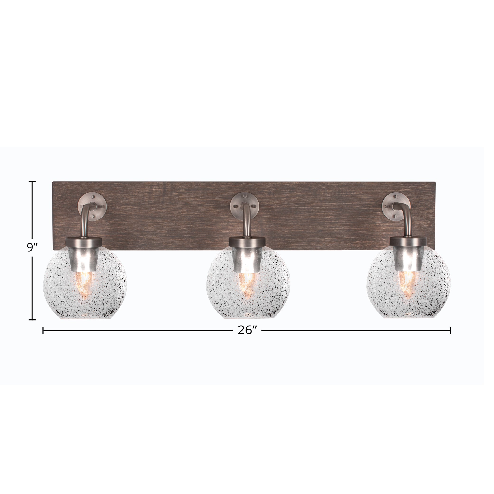 Oxbridge Three Light Bath Bar in Graphite & Painted Distressed Wood-look Metal with 5.75" Smoke Bubble Shade