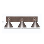 Oxbridge Three Light Bath Bar in Graphite & Painted Distressed Wood-look Metal with 7" Graphite Cone Metal Shade Shade