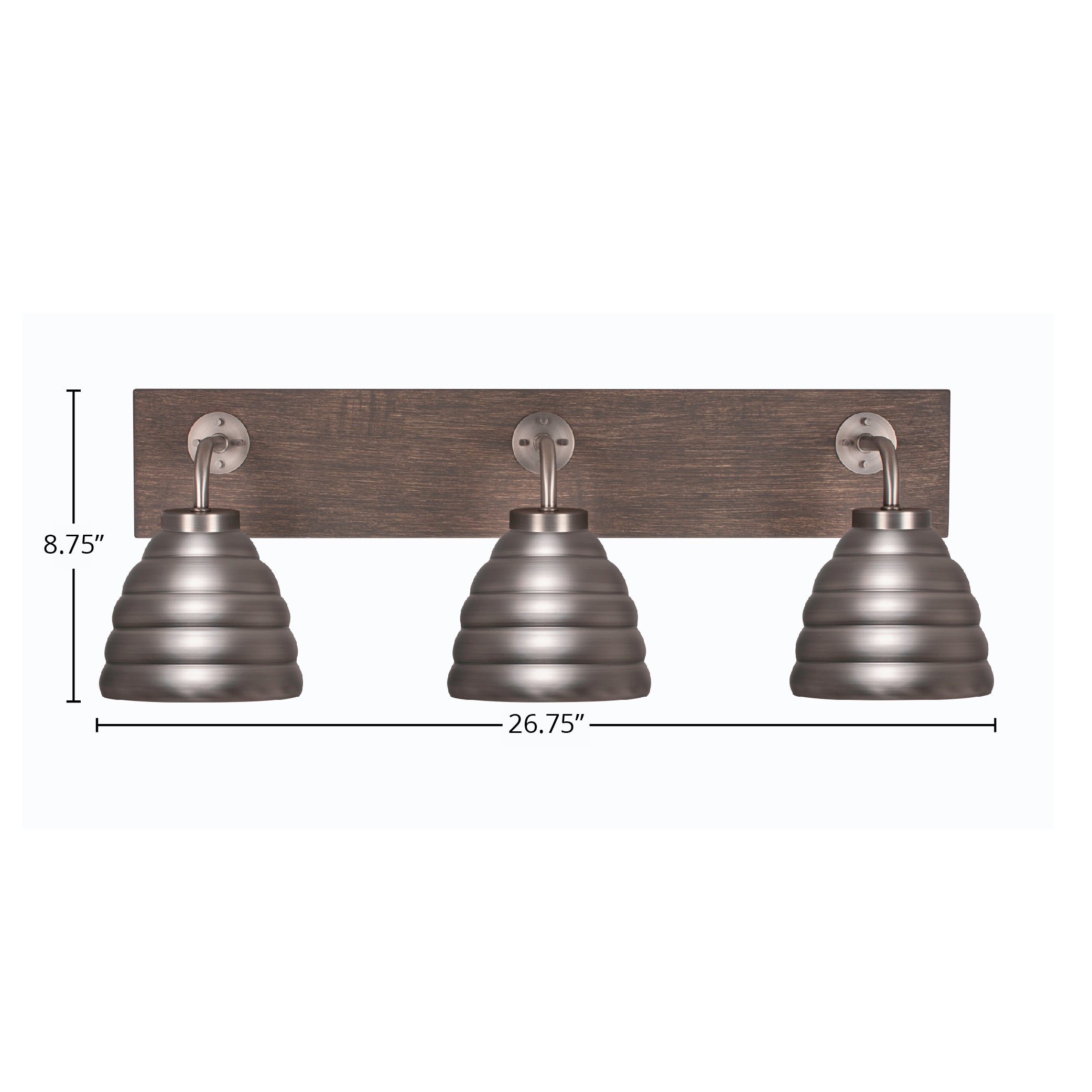 Oxbridge Three Light Bath Bar in Graphite & Painted Distressed Wood-look Metal with 6" Graphite Beehive Metal Shade Shade