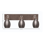 Oxbridge Three Light Bath Bar in Graphite & Painted Distressed Wood-look Metal with 5" Graphite Oval Metal Shade Shade