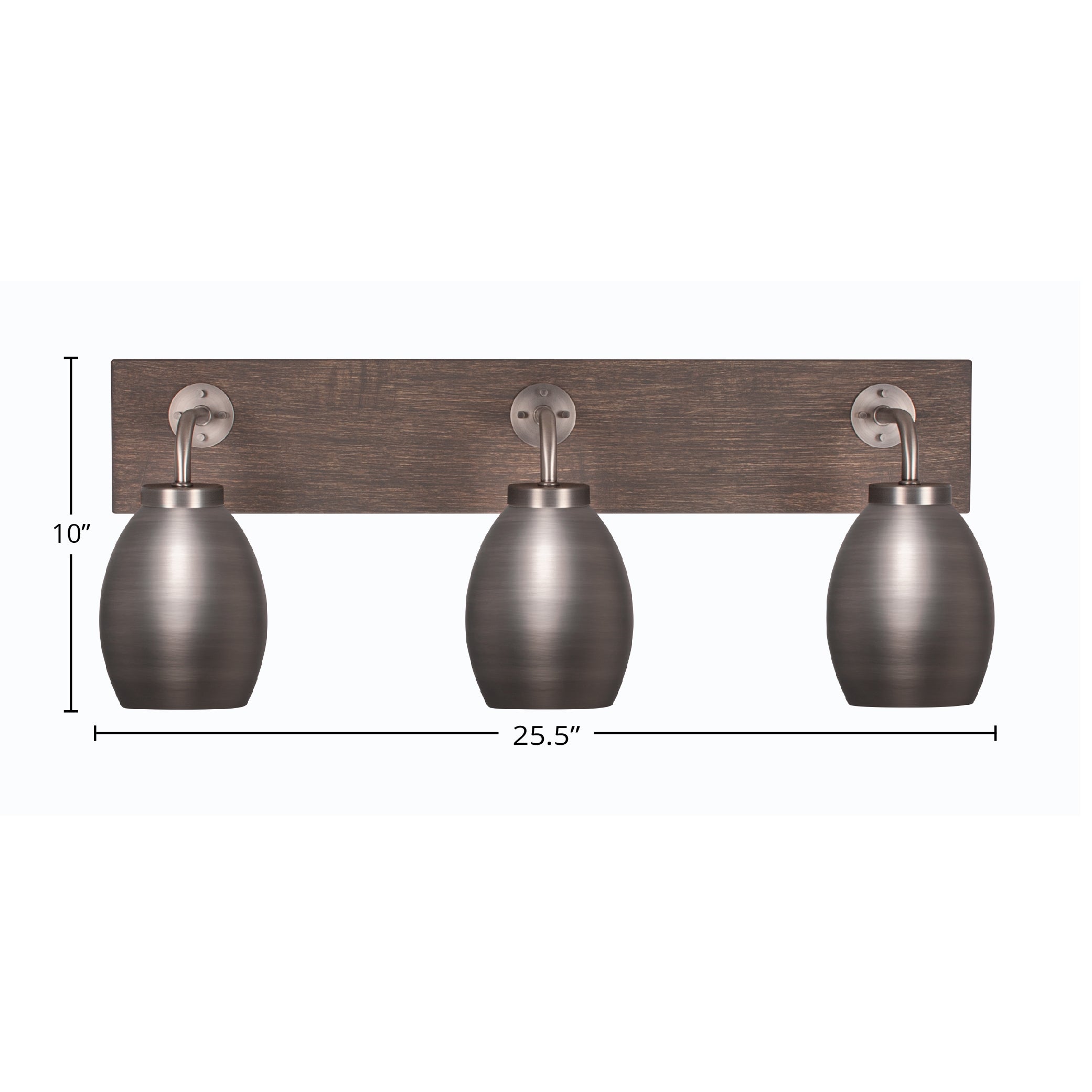 Oxbridge Three Light Bath Bar in Graphite & Painted Distressed Wood-look Metal with 5" Graphite Oval Metal Shade Shade