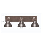 Oxbridge Three Light Bath Bar in Graphite & Painted Distressed Wood-look Metal with 7" Graphite Double Bubble Metal Shade Shade