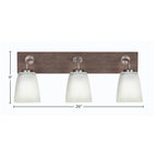 Oxbridge Three Light Bath Bar in Matte Black & Painted Distressed Wood-look Metal with 4.5" Square White Muslin Shade