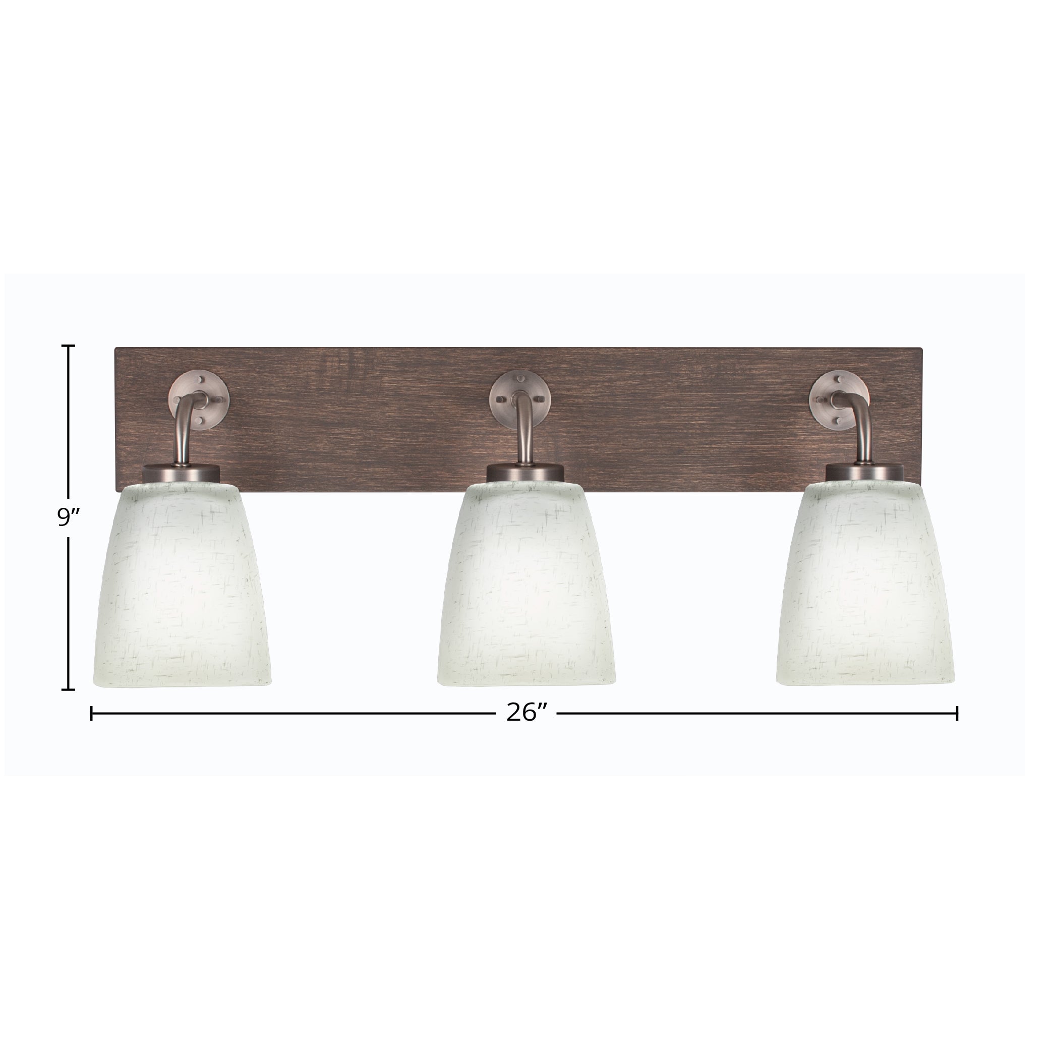 Oxbridge Three Light Bath Bar in Matte Black & Painted Distressed Wood-look Metal with 4.5" Square White Muslin Shade