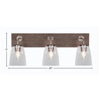 Oxbridge Three Light Bath Bar in Graphite & Painted Distressed Wood-look Metal with 4.5" Square Clear Bubble Shade