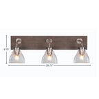 Oxbridge Three Light Bath Bar in Graphite & Painted Distressed Wood-look Metal with 6.25" Clear Bubble Shade