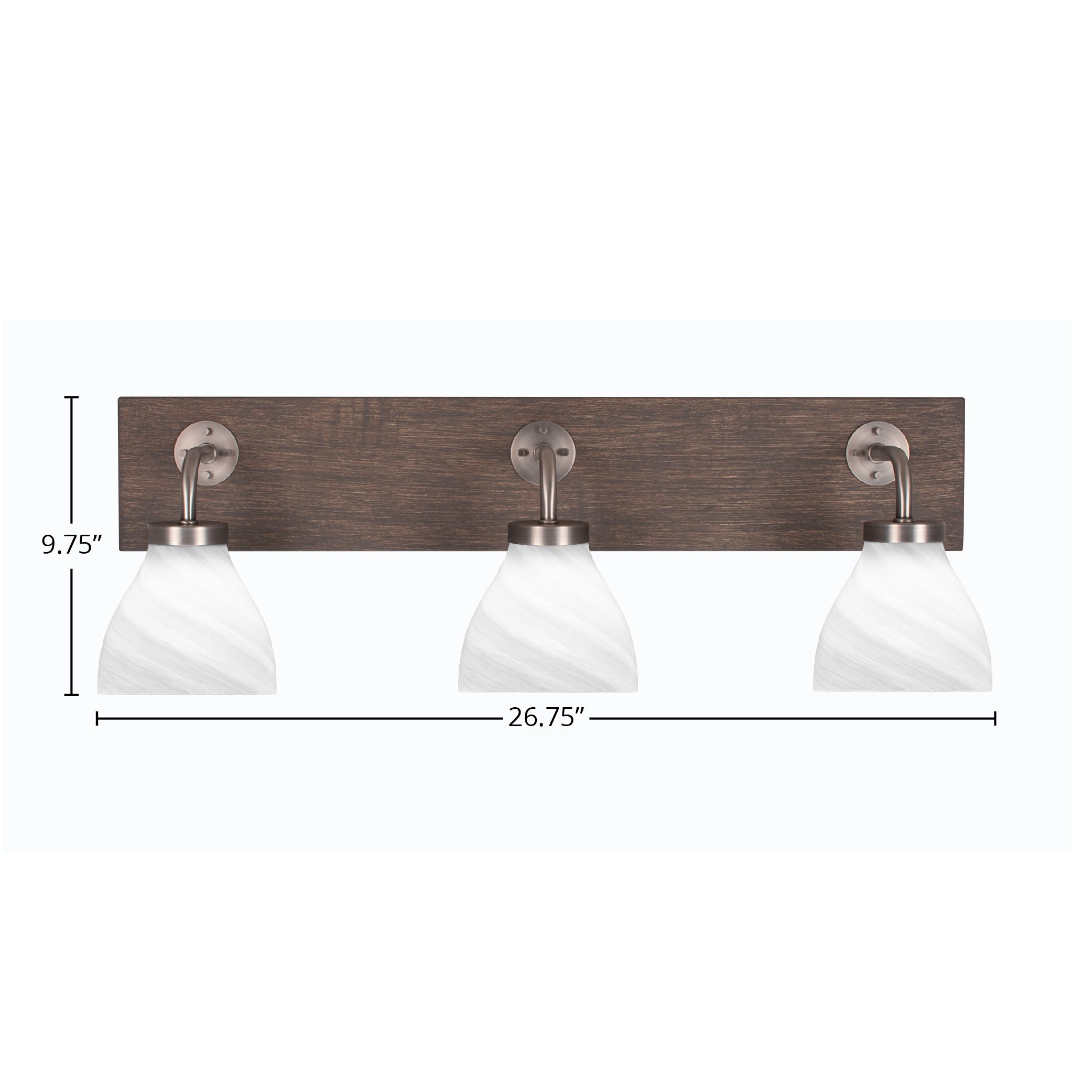 Oxbridge Three Light Bath Bar in Graphite & Painted Distressed Wood-look Metal with 6.25" White Marble Shade