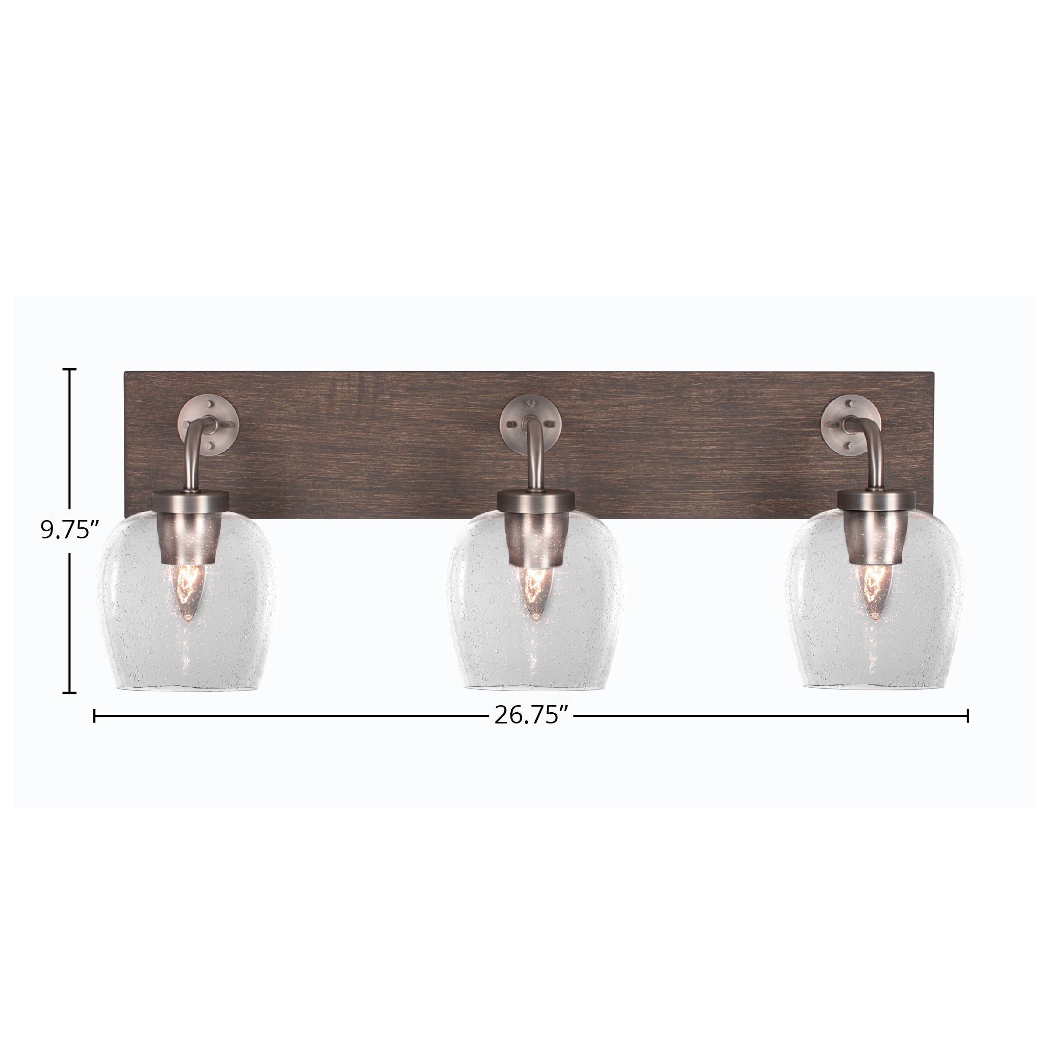Oxbridge Three Light Bath Bar in Graphite & Painted Distressed Wood-look Metal with 6" Clear Bubble Shade