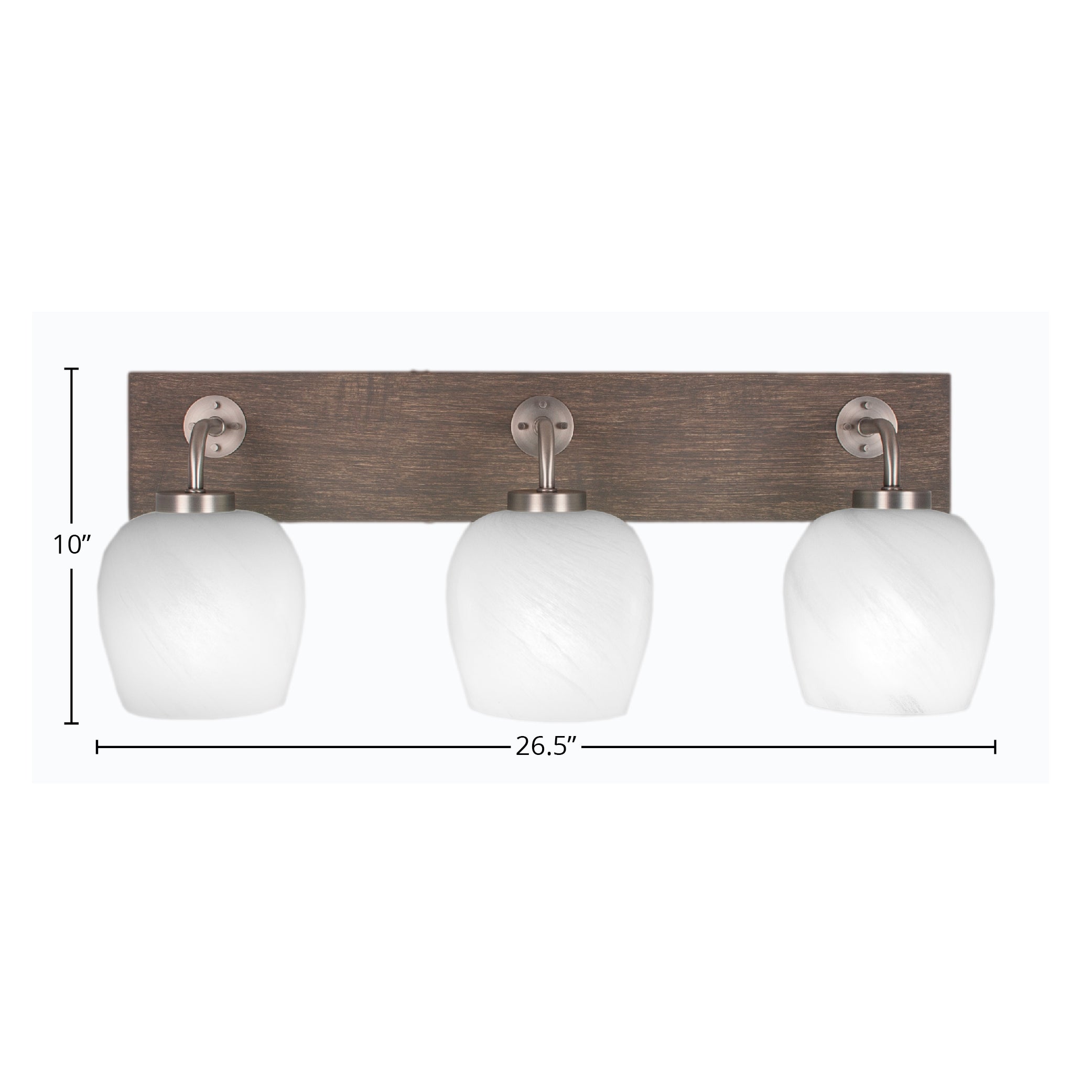 Oxbridge Three Light Bath Bar in Graphite & Painted Distressed Wood-look Metal with 6" White Marble Shade
