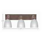 Oxbridge Three Light Bath Bar in Graphite & Painted Distressed Wood-look Metal with 5" Clear Ribbed Shade