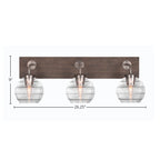 Oxbridge Three Light Bath Bar in Graphite & Painted Distressed Wood-look Metal with 6" Clear Ribbed Shade