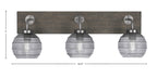 Oxbridge Three Light Bath Bar in Graphite & Painted Distressed Wood-look Metal with 6" Smoke Ribbed Shade