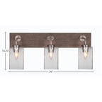 Oxbridge Three Light Bath Bar in Graphite & Painted Distressed Wood-look Metal with 4" Square Clear Bubble Shade