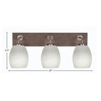 Oxbridge Three Light Bath Bar in Graphite & Painted Distressed Wood-look Metal with 5" White Linen Shade