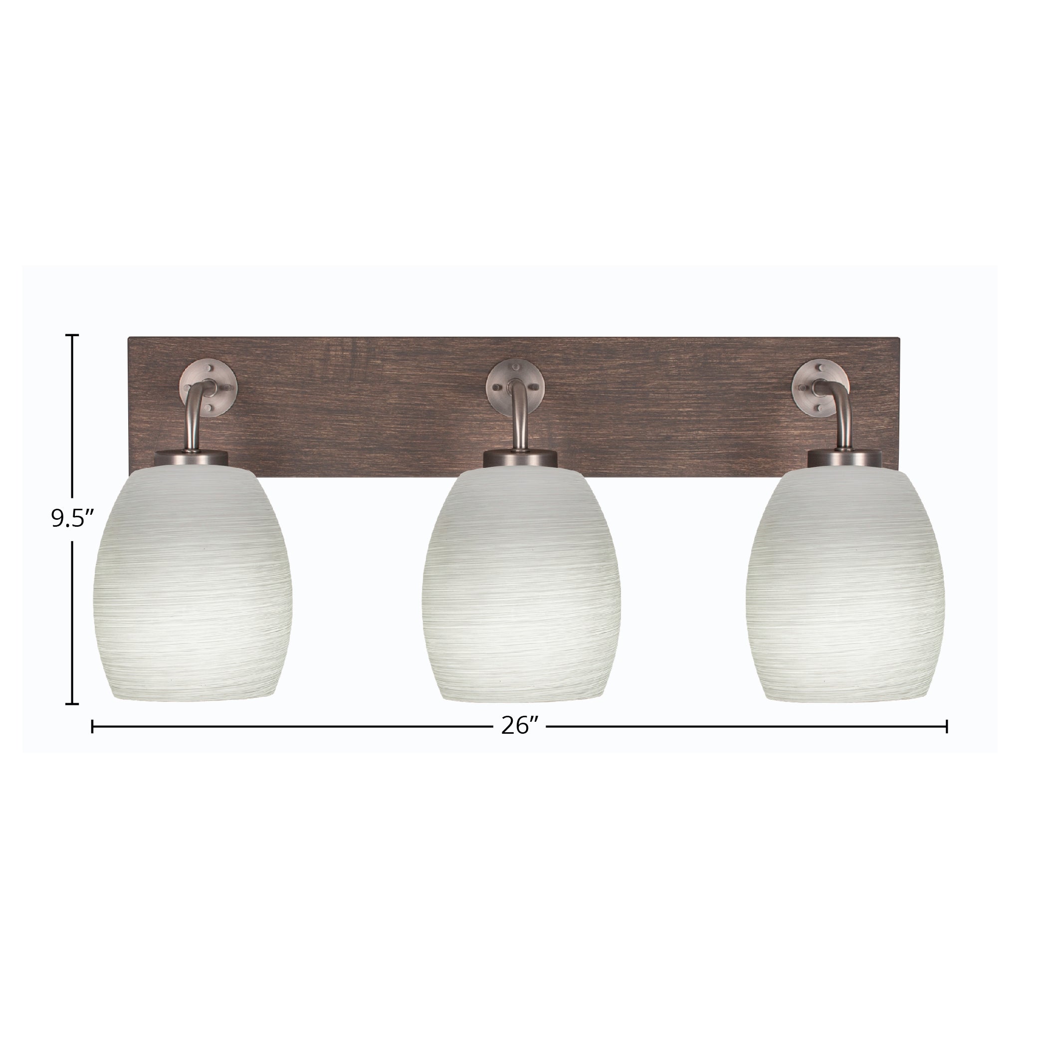 Oxbridge Three Light Bath Bar in Graphite & Painted Distressed Wood-look Metal with 5" White Linen Shade