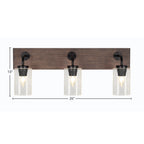 Oxbridge Three Light Bath Bar in Matte Black & Painted Distressed Wood-look Metal with 4" Clear Bubble Shade