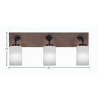 Oxbridge Three Light Bath Bar in Matte Black & Painted Distressed Wood-look Metal with 4" White Marble Shade