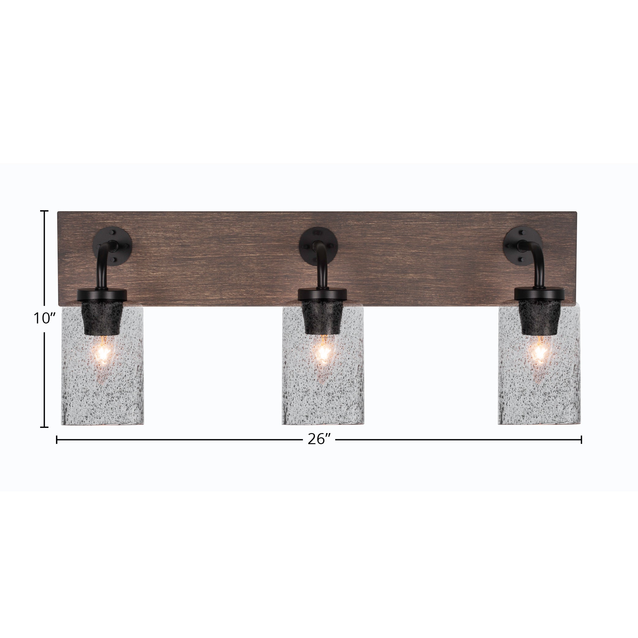 Oxbridge Three Light Bath Bar in Matte Black & Painted Distressed Wood-look Metal with 4" Smoke Bubble Shade