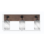 Oxbridge Three Light Bath Bar in Matte Black & Painted Distressed Wood-look Metal with 4" Onyx Swirl Shade