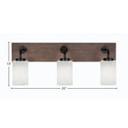 Oxbridge Three Light Bath Bar in Matte Black & Painted Distressed Wood-look Metal with 4" White Muslin Shade