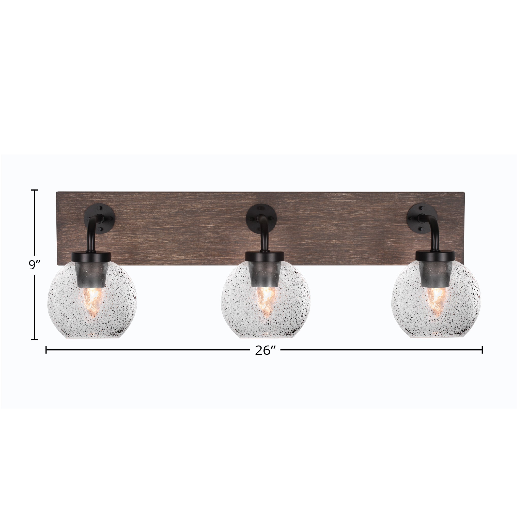 Oxbridge Three Light Bath Bar in Matte Black & Painted Distressed Wood-look Metal with 5.75" Smoke Bubble Shade