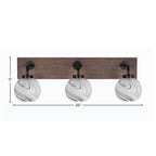 Oxbridge Three Light Bath Bar in Matte Black & Painted Distressed Wood-look Metal with 5.75" Onyx Swirl Shade