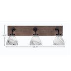 Oxbridge Three Light Bath Bar in Matte Black & Painted Distressed Wood-look Metal with 6.25" Onyx Swirl Shade