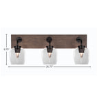 Oxbridge Three Light Bath Bar in Matte Black & Painted Distressed Wood-look Metal with 6" Clear Bubble Shade
