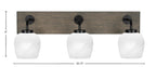 Oxbridge Three Light Bath Bar in Matte Black & Painted Distressed Wood-look Metal with 6" White Marble Shade