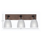 Oxbridge Three Light Bath Bar in Matte Black & Painted Distressed Wood-look Metal with 5" Clear Ribbed Shade